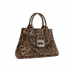 Vintage GUESS Y2K Leopard Print Handbag Silver G Buckle Shoulder Bag